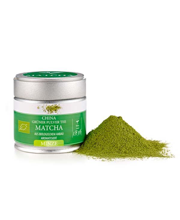 Té verde Matcha en polvo China, orgánico, lata de 30g aromatizado con Menta